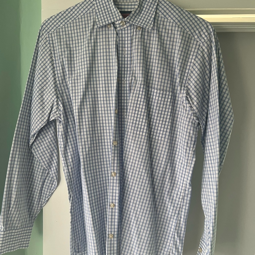 Vineyard Vines Men's Blue and White Plaid Dress Shirt